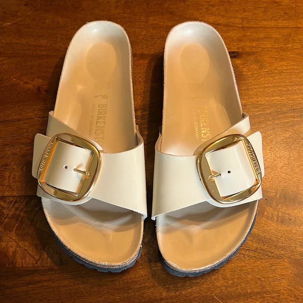 Cream Big Buckle Birkenstock Sandals